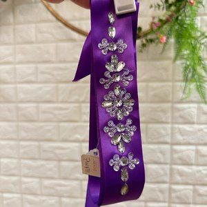 Royal Purple Satin Flower Girl Belt with Beaded Details